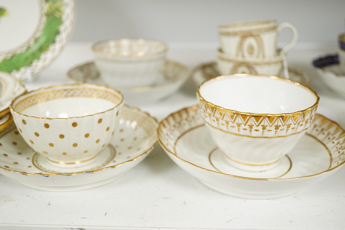 A collection of mixed late 18th/early 19th century tea wares and a Spode stone china dish - 23cm wide